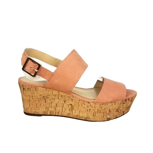 Schutz | Pink Suede Cork Wedge Sandals 8 - Picture 2 of 12